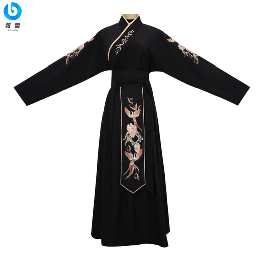 The Chinese style ancient costume large size cross-collar long sleeve two-piece set for Hanfu boys black scholar swordsman ancient style suit black 826 set 5XL 230Jin [Jin equals 0.5 kg]