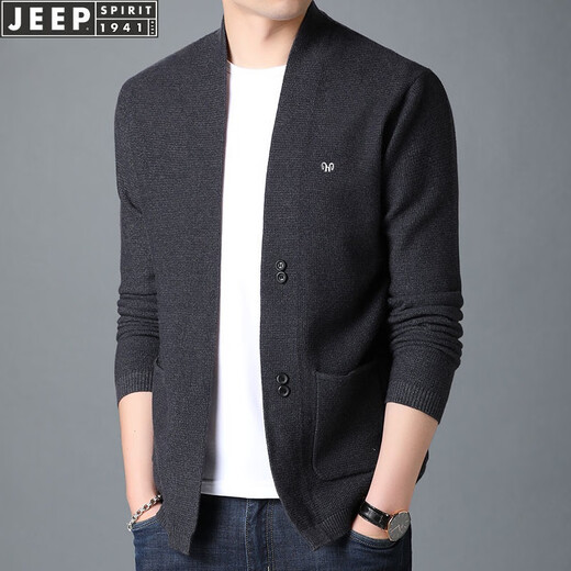 吉普（JEEP）针织开衫男外套春秋款对开线衣休闲外穿对襟毛衣羊毛衫 棕色7725 165/S