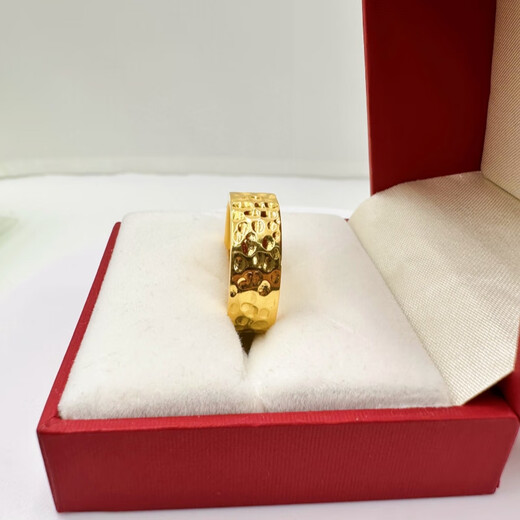 胖东来同款男士金包银戒指锤纹实心定制古法磨砂光圈指环珠宝首饰 树皮纹戒指