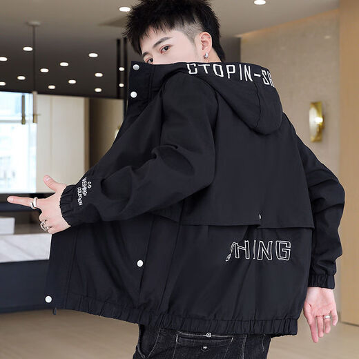 依慕琪男孩子穿的外套青少年高中生青少年男士外套2022春秋季新款初高中 黑绿色833加绒加厚 均码  M_80-100斤