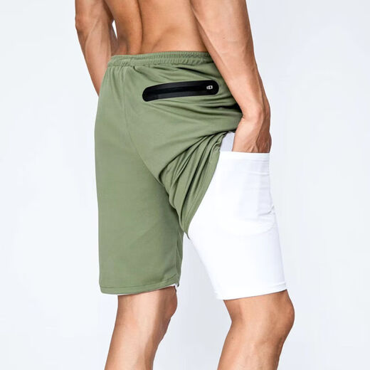 Running shorts two-in-one marathon men can put mobile phones with double layer lined sports American fake two-piece basketball 9904# green M 4XL (190c175-190Jin [Jin equals 0.5 kg])