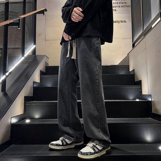 Dingfengbaoluo джинсы мужские весна и осень ретро прямые свободные широкие брюки американские повседневные длинные брюки DFS808 черный серый 2XL