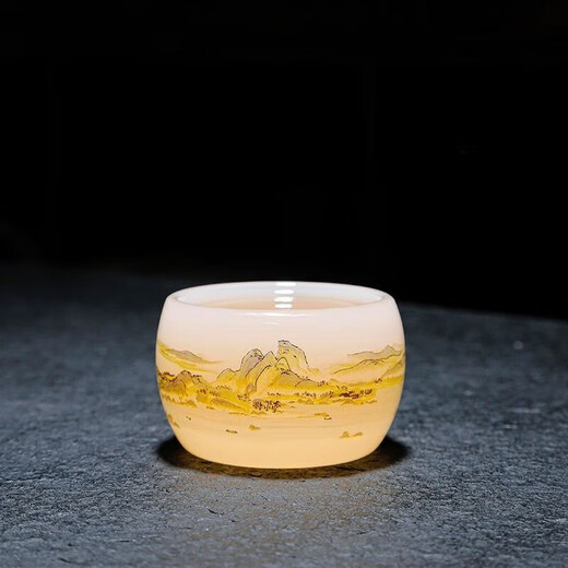 Jingdezhen high-end Qianli Jiangshan light luxury white jade glazed tea set Chinese-style household jade porcelain high-end simple glass tea cup Qianli Jiangshan master cup-white jade