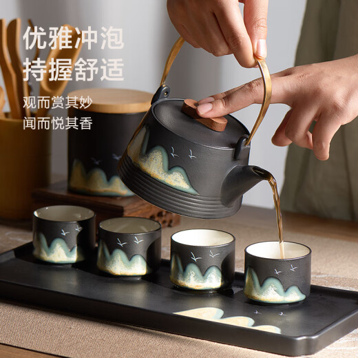 Kungfu tea set made in Beijing and Tokyo, hand-painted household complete set of dry bubble tray teapot tea tray gift 7-piece gift box