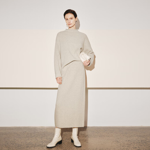 Maimeng MM shopping mall same style 2023 autumn and winter beige half turtleneck pullover sweater/skirt women's top light beige 5E9133041 M 160/85CM