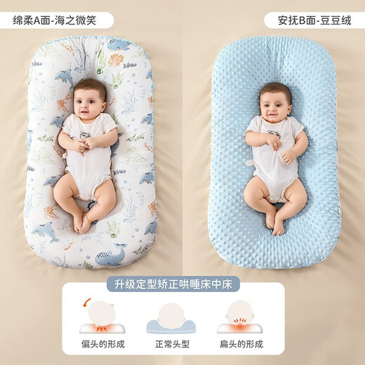 Betis crib mid-bed anti-jump baby bed removable and portable newborn bed removable and washable sleep aid 0-3 years old Cute rabbit travels shaping + slope pillow