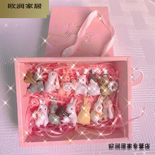 Moran Nuoer Geschenksimulation Mini Tier Kaninchen Ornament Doll Cartoon Micro Landschaft süße Kaninchen Geschenkbox Süße Kaninchenverzierung Großer Wert Zwölf Kaninchen Family Porträt Porträt