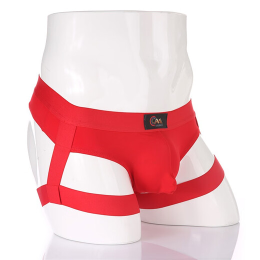 CLEVER-MENMODE men's low-waist elastic thong European and American fashion sexy U convex bag pure cotton upgraded high elastic belt T-pants 1 pair black M (66-73CM)