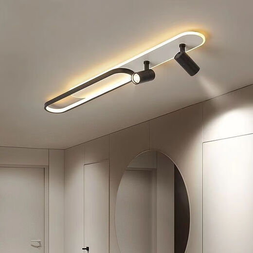 Yaotian Corridor Aisle Light Rectangular LED Ceiling Light Modern Simple Study Entrance Light Balcony Strip Light Black and White 120CM+2 Spotlights 10x5cm Aluminum - Neutral Light