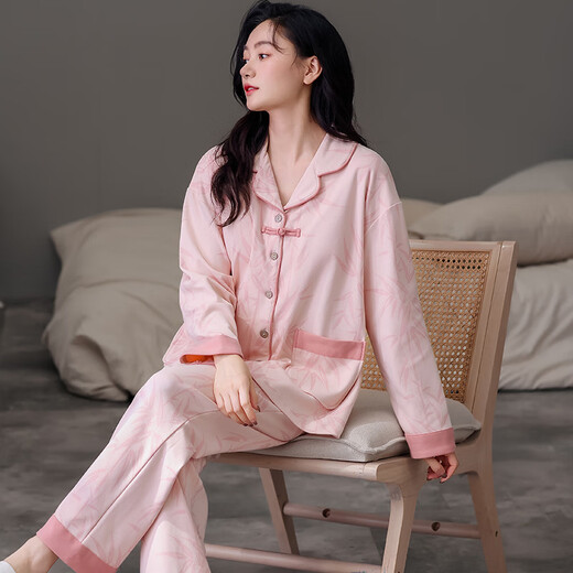 Catman (Miiow) reines Baumwollpyjamas für Frauen in Frühling und Herbst 2025 Neue Sommer-Plus-Größe Langarm Baumwolle kann außerhalb von Heimkleidungsset LMSJ761 XL getragen werden (empfohlen 120-140jin [Jin gleich 0,5 kg]))