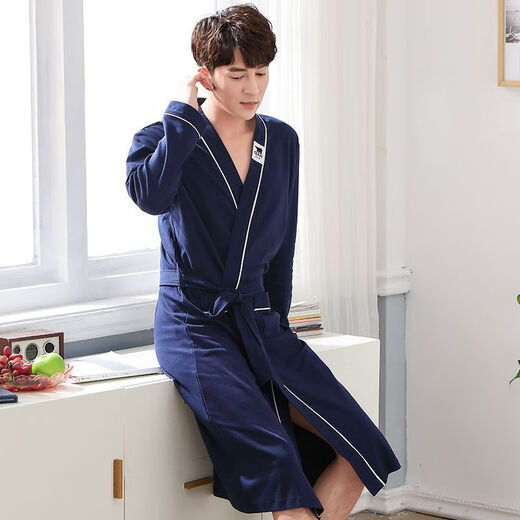 俏丽雅（qiaoliya）情侣睡袍纯棉长袖春秋季男士浴袍女长款浴衣情侣睡衣夏季大码 723女 XL女