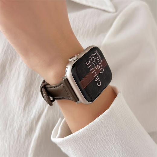 Xingying Wine Red Small Taist S10 Huaqiangbei S9 STRAP ULTRA2 mince en cuir authentique adapté à Iwatchs8 / S9 Apple en cuir fin milk Couleur Apple Iwatch Nouveau S841mm