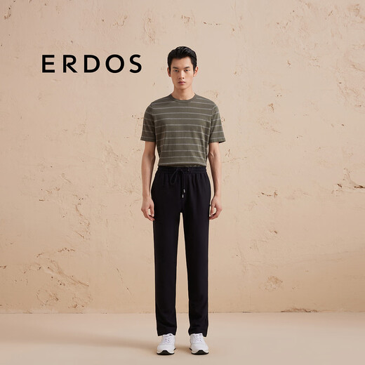 ERDOS pure cotton straight pants business workplace commuting style solid color men's trousers casual pants black S