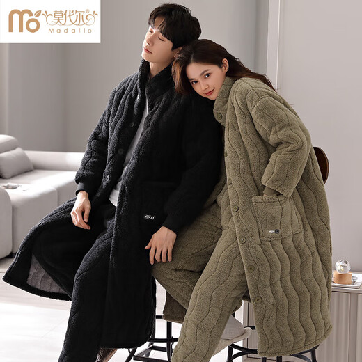 Modal de terciopelo de coral pareja camisón de invierno más terciopelo El traje de camisón de algodón de tres capas engrosado para hombres y mujeres se puede usar fuera de 9205 Militar Green 3xl