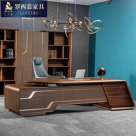 Luo Ximu New Chinese style boss table solid wood office desk executive desk elegant high-end modern light luxury CEO desk and chair combination 2.4 meters boss table
