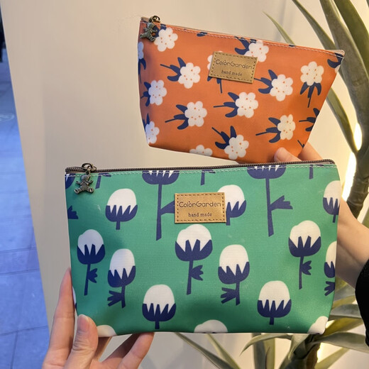 OIMG Korean cute printed cosmetic bag small floral waterproof portable cosmetic bag large capacity toiletry bag travel storage bag orange small flower medium cosmetic bag