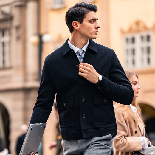 Mr. Cloak Pocket Solid Color Woll Cardigan Spring- und Herbsthornknopf Herrenjacke Pullover BT12353 BRACK CODE CLEARANCE Schwarz 3xl (190)