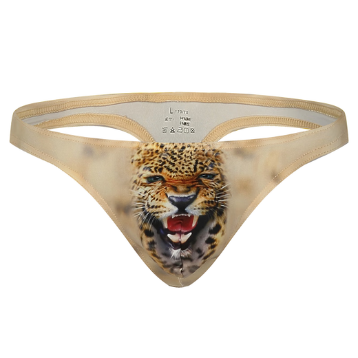 Net will men's underwear ice silk thong sexy print breathable low waist three-dimensional space t-pants thong for men yellow leopard 1 pair M