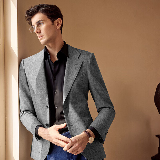 Par Creations [Ferla] Gaoke Pure Wool Blazer for Men's Business Casual Breasted Suit Top Smoke Grey 46 (170 / 88A)