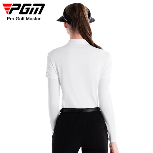 PGM高尔夫服装女装夏季冰丝长袖T恤上衣POLO衫女 速干透气 YF686-白色【上衣】【冰丝】 S