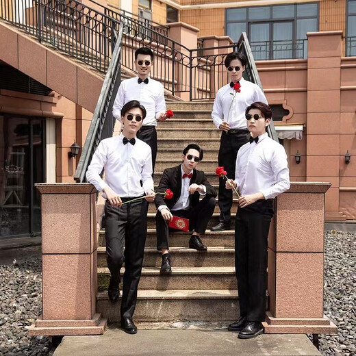 Xinhan Groomsmen's bester Anzug Brüder Anzug Hersteller Sommer langärmeliges Hemdanzug großer Bräutigam-Hemd weißes Hochzeitskleid langärmelig