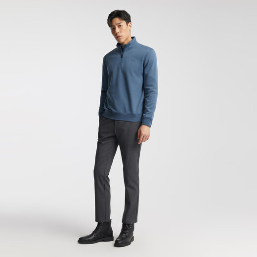 YOUNGOR knitted jacket men's half zipper half turtleneck knitted jacket volcanic rock thermal storage warmth and comfortable feel blue L