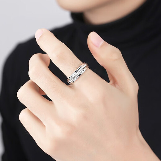 Chinese gold fortune-turning silver ring men's turnable closed tail ring boy's birthday gift for boyfriend and husband anniversary fortune-telling ring No. 20 - Jingsuda