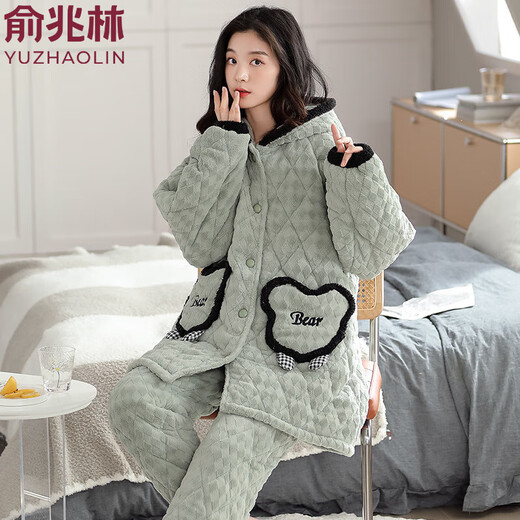 Yu Zhaolin-Pyjamas für Frauen im Winter Dreischichtig eingedickte Korallenmerze Baumwolle Schlampe Herbst und Winter Flanell Winter Baumwolljacke warme Hauskleidung 9221 XL