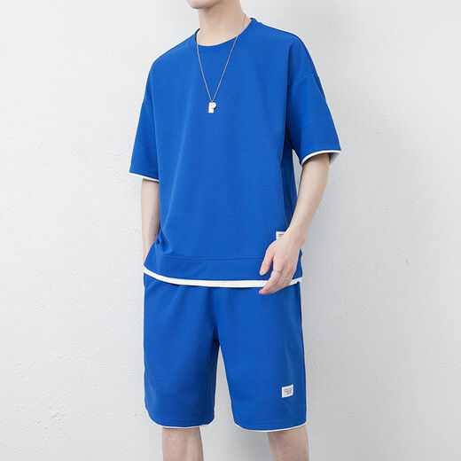 
Hair funny clothes for men in summer waffle ice silk short-sleeved T-shirt for men in sports fake two-piece short-sleeved casual suit men's clothing set with handsome half-sleeved solid color gray apricot color (X3880 set) xs 30Jin[Jin equals 0.5 kg]