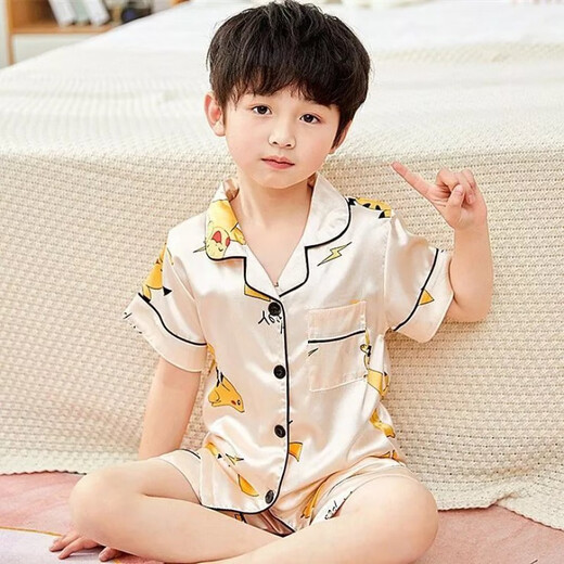 
Disney children's pajamas boys ice silk short-sleeved home clothes summer boys junior high school students big children thin suit baby summer suit 673-Picachu [men] [short set - ice silk] 170 18 sizes [suggested height 145-153cm]