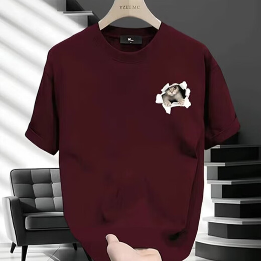 Digada kurzärmeliges T-Shirt für Herren Sommer Neue American Modemarke Trendy Design Sense Cat Bottoming Shirt Paar Fünf-Punkte-halbärmelige MSL-C683 Black (Rücken) 4xl (Größe kleinerer Größe empfohlen als größere Größe)