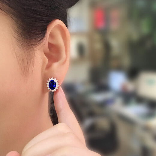 Fei Ge S925 Silver Jewelry Sapphire Stud Earrings for Women Simple Temperament Earrings Crystal Tourmaline Color Tanzanite Fashion Earrings Blue Earrings/Pair