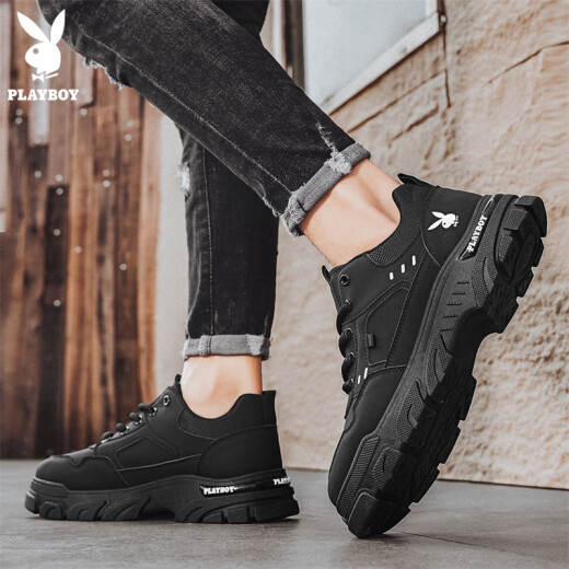 Playboy (Playboy) Chaussures masculines 2025 Chaussures d'été pour hommes Chaussures de travail décontracté pour hommes Bottes Martin à la mode à la mode noir 41