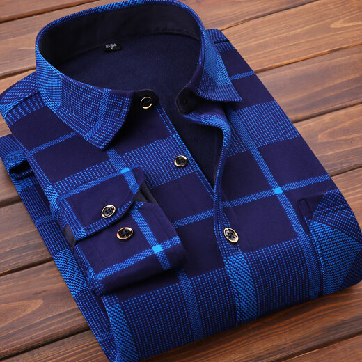 Camisa cálida de hombres modales con camisa de manga larga a cuadros de terciopelo tendencia informal de mediana edad y ancianos padre padre HB677 (con estilo de terciopelo) 4xl adecuado para 180 Jin [Jin equivale a 0.5 kg]-200 Jin [Jin equivale a 0.5 kg]