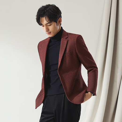 Qi Brand [High-end Series] Suit Men's Spring and Summer New Imported Fabric Pure Wool Business Casual Suit Jacket Bean Paste Red 50 (180)