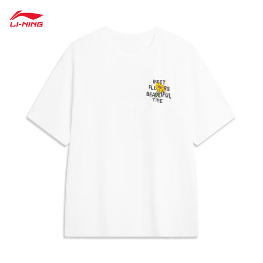 
Li Ning short-sleeved T-shirt for men and women, soft and skin-friendly trendy casual and versatile loose round neck outdoor sports top [cool/anti-bacterial] Herbal tea standard white 687-1 L