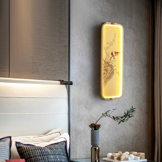 灯乔全铜新中式壁灯客厅背景墙灯铜雕刻珐琅彩过道书房卧室床头灯9866 岁岁平安-三色光【全铜+浮雕】