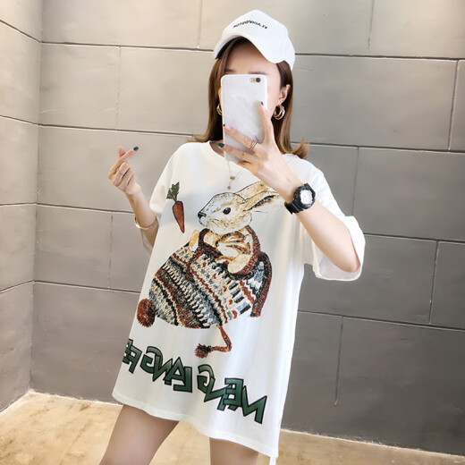 JOYOFJOY Summer Jingdong Women's Clothing Korean Style Loose Casual Versatile Bottoming Medium and Long Short Sleeve T-Shirt Women JWTD201859 White L