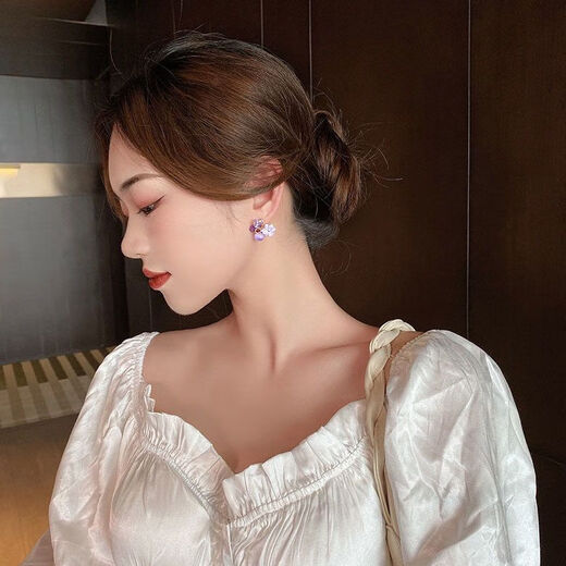 Wind Valley Bird Purple Petal Earrings Women's 2024 New Trendy Niche Design Earrings High-end Atmosphere Earrings Summer Purple Flower Earrings