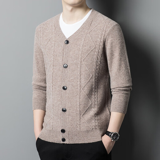 Hengyuanxiang 450G Herbst und Winter Neu 100% reine Strickjacke mit mittleren Alterswolle Wolle Strickjacke V-Ausschnitt Pullover mittelgrau L (175)