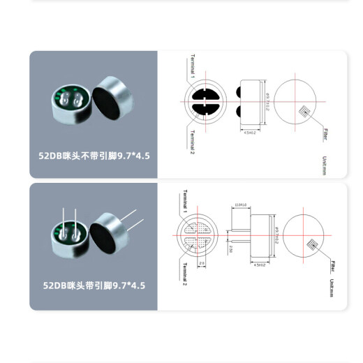 
Huijun Midhead 6*2.2 6*5 7*9 4.5*9 Capacitive electret microphone 52DB pickup with pins 52DB pickup with pins 9767 5