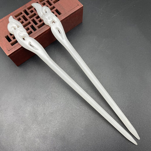 Mixin Hotan jade white jade phoenix hairpin headdress Pan-head phoenix hairpin Ancient style Hanfu jade hairpin ethnic style cheongsam Hotan jade hairpin single