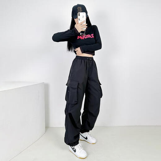 CIQHUNK Subject Three Dance Clothes Black Jazz Dance Set Sports Trousers Women's Street Hip Hop Hiphop Casual Pants Jump 1049 Rose Red Cotton Pants S