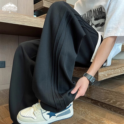 顶峰保罗（Dingfengbaoluo）休闲裤男秋季潮牌宽松直筒百搭透气运动阔腿长裤子9789黑色2XL
