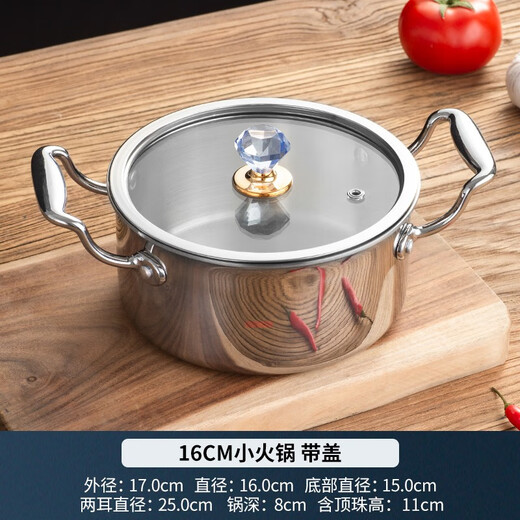 CAIRUYI 304 stainless steel single-person small hot pot, one person, one pot, special shabu-shabu pot for induction cooker, self-service hot pot mini 16cm 304 pot type A with lid (weight 750G) 16cm