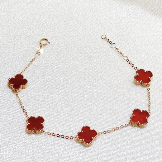 
18K gold four-leaf clover bracelet colorful gold rose gold gold bracelet lucky grass bracelet au750 women's style gift for girlfriend 18K gold rose gold red agate small five-flower bracelet
