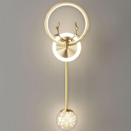 FENGLANQ FENGLANQ golden black wall lamp bedside lamp decorative background wall starry deer head LED new engineering TV wall long acrylic gold three-color dimming