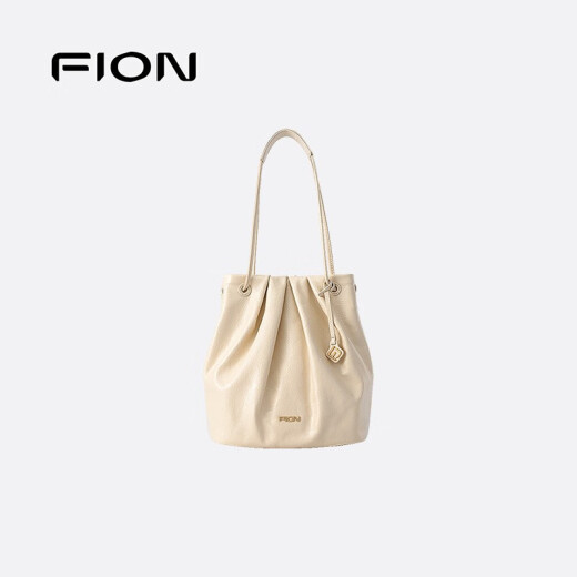 菲安妮（FION）真皮贝壳包2024新款牛皮水桶包女大容量单肩包包生日礼物 经典黑