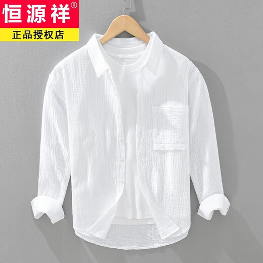 Hengyuanxiang primavera y verano camisa de manga larga chaqueta para hombres textura suelta moda hilo de algodón casual