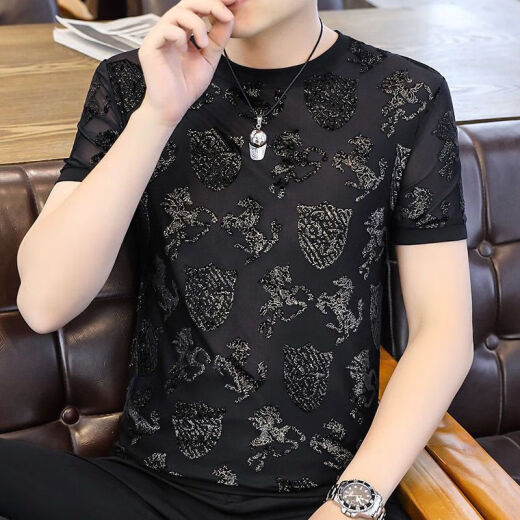 Zhidoudou acluciendo bienes europeos de hielo masculino seda hueco de colas cortas de manga corta para hombres 2023 top ropa moderna hombres 3893 verde m -120jin [Jin equivale a 0.5 kg]